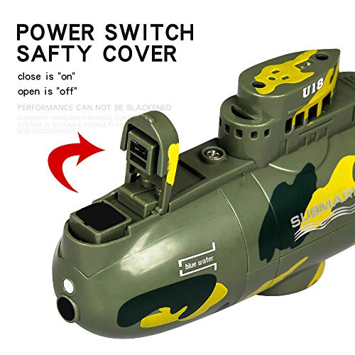 Transser Mini RC Submarine - High Speed Remote Control Electric Boat Toy Electric Waterproof Diving in Water Kids Gift (Green)