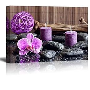 BRAND_NAMEZen Stones with Purple Orchid and Calming Candles Wall Decor