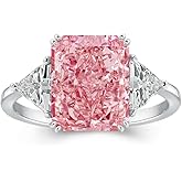 RODIFFY 4.0CT Radiant Cut Yellow/Pink Stone Engagement Rings for Women, S925 Silver 3-Stone 5A Cubic Zirconia Promise Ring