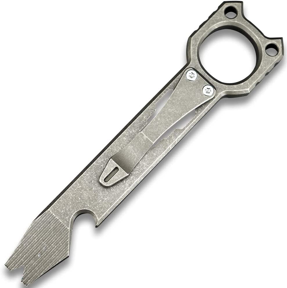 Titanium EDC Pry Bar Outdoor Prybar Bottle Opener with Pocket Clip (Stone Wash)