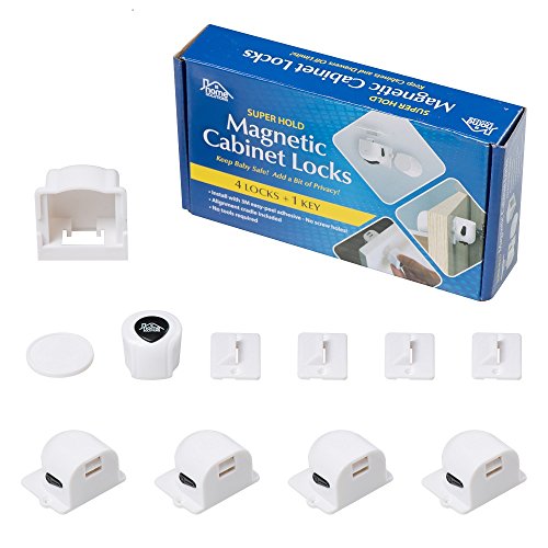 Baby Proof with Invisible Child Safety Locks-Super-Hold Magnetic Cabinet Locks-Easy to Install with 3M Adhesive & Installation Guide-No Drilling-No Damage to Doors or Drawers (4 Locks + 1 Key)