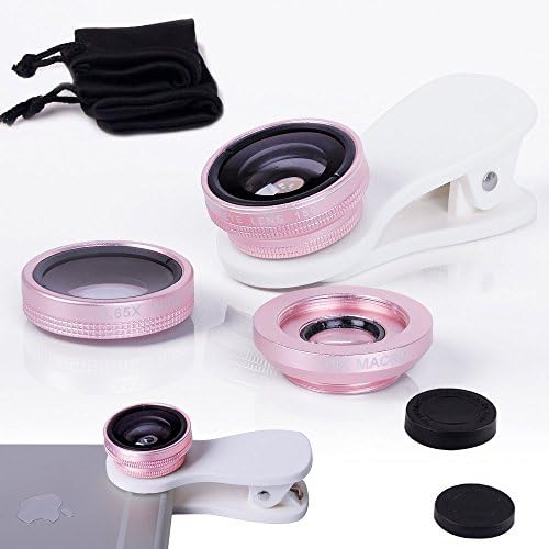 LG V20 (Pink) Universal Clip on 3 in 1 Fisheye Lens Phone Camera Kit 180 Degree includes Macro Lens &amp; Wide Angle Lens For Both Android and iOS Devices