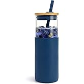 Tronco® 24 oz Glass Tumbler with Lids and Straw, Reusable Iced Coffee Cup & Smoothie Cup with Bamboo Lid, Silicone Sleeve, Dishwasher Safe, BPA-Free Borosilicate Glass, 1 Pack