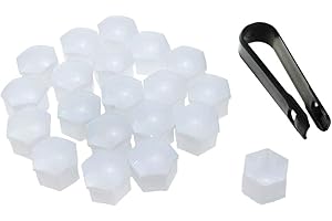 Modengzhe 20 Pcs Plastic Car Wheel Nut Lug Covers, 17mm Inner Hex Width Car Wheel Bolt Dust Cap with Removal Clip, White