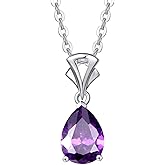 FANCIME 14K Solid White Gold Teardrop Pendant Birthstone Necklace Birthday Gifts for Mom Women Girls, Sterling Silver Chain 16" + 2" Extender