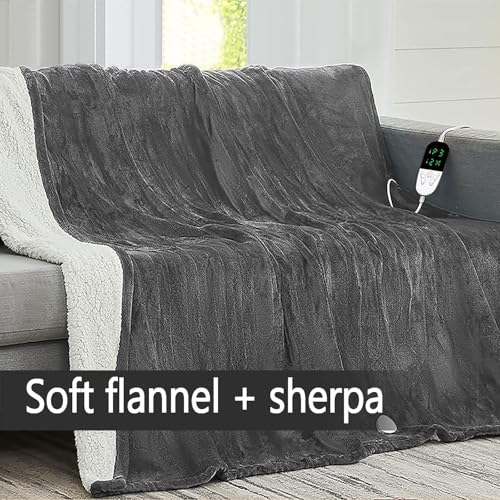 Heated Blanket Electric Throw 130x150cm, Soft Flannel Heating Blanket with 6 Heat Levels & Auto Off, Fast Heating Machine Washable for Home Office