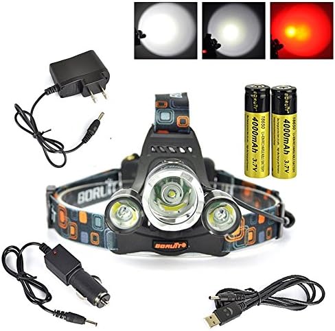 Houwoods37 Boruit RJ-3000 Outdoor 3-LED 1800lm 4-Mode White Light Waterproof Zooming Headlamp - Black + Multi-Color