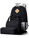 Leaper Polka Dot Laptop Backpack Lunch Bag Pencil Case 14 Inch Laptop (Black)