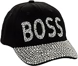 Crystal Case Womens Bling Boss Embellished Adjustable Baseball Cap Hat (Black)