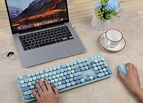 Colorful-Computer-Wireless-Keyboard-Mouse-Combos-Cute-Keyboard-and-Mouse-Set-Typewriter-Flexible-Keys-Office-Full-Sized-Keyboard-24GHz-Dropout-Free-Connection-and-Optical-Mouse-Blue Colorful Computer Wireless Keyboard Mouse Combos, Cute Keyboard and Mouse Set, Typewriter Flexible Keys Office Full…
