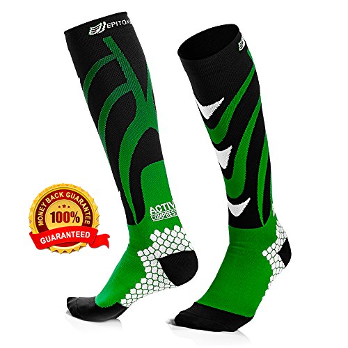 Active Fit Compression Socks (Men & Women) - Premium Graduated Athletic Fit For Running, Cycling, Nurses, Flight Travel, Maternity And For Stamina & Recovery (Green & Black - Men's L / Women's XL)