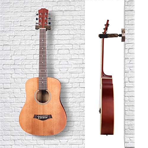 Guitar Wall Mount Hanger Auto Lock, Ohuhu Guitar Hanger Wall Hook Holder Stand for Bass Electric Acoustic Guitar, Black Walnut - Thumbnail 2