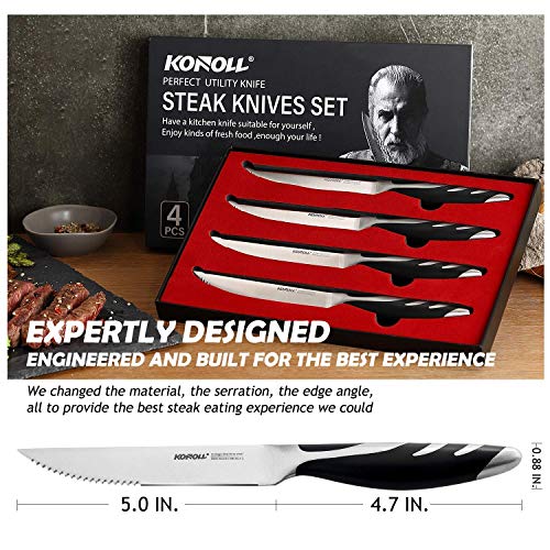 KONOLL Steak Knives Set of 4 Steaks Knife Serrated Blade German High Carbon Steel Full Tang