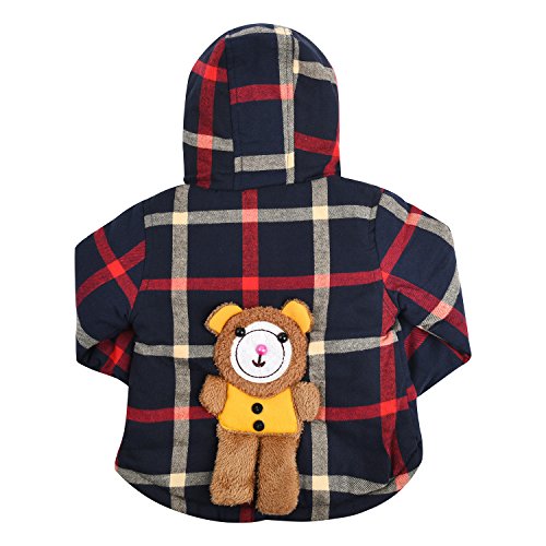 DDSOL Baby Boy Fleece Plaid Coat Toddler Boy Winter Hooded Jacket with 3d Bear Behind
