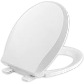 JINGZE Round Slow Close Toilet Seat, 16.5-Inch, White | Polypropylene construction, supports up to 400 lb, easy to install and clean
