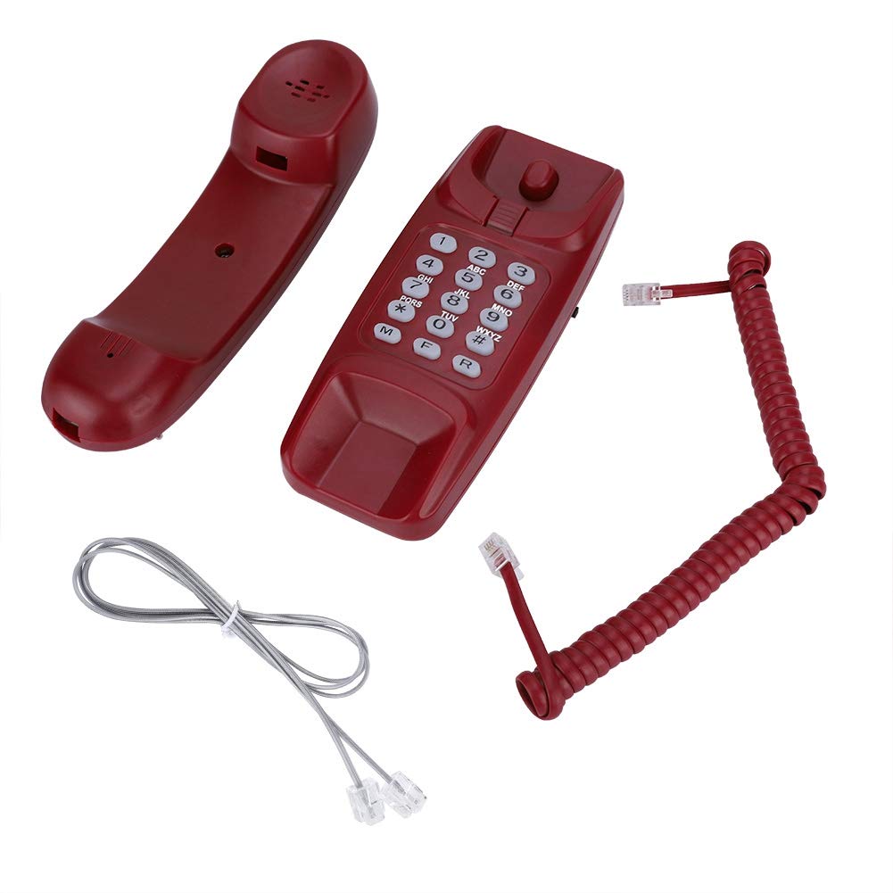 Wall Mount Landline, No Caller ID Corded Phone Compact Business Telephone Telephone Extension Home Phone For Hotel Family(Red)