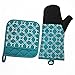 Shaped Oven Mitts and Pot Holders Set of 2 for Kitchen Set With Cotton Neoprene Silicone Non-Slip Grip, Heat Resistant, Oven Gloves for BBQ Cooking Baking, Grilling, Machine Washable (Blue Neoprene)