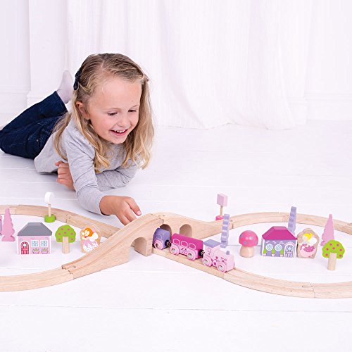 Bigjigs Rail Fairy Figure of Eight Wooden Train Set - 35pc Girls Train Set with Pink Train 