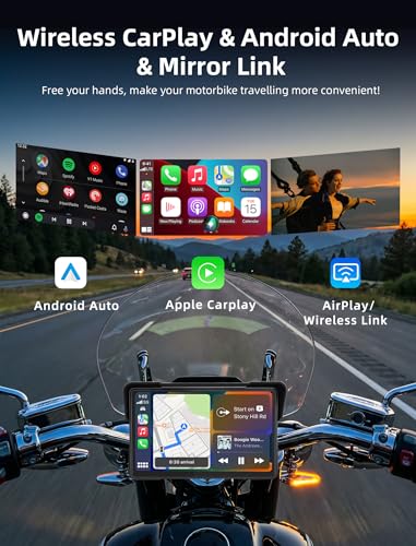 Jansite 7 Inch Carplay Moto with 2 Power Methods, Android Auto GPS Navigator with Waterproof Motorcycle Screen 2.5D IPS, Bluetooth Dual Siri/G-oogle Assistant