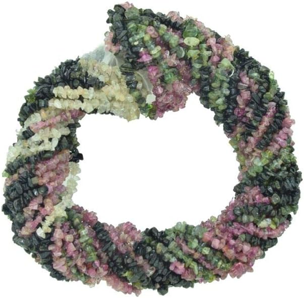 ShreeAkJewels Multi Tourmaline Beads Natural Stone Gemstone Chips Loose Beads for Jewelry Making, Multi Tourmaline Chips, 1 Strand Each of 34" Length