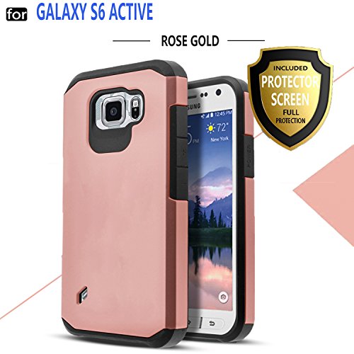 Galaxy S6 Active Case, Samsung Galaxy S6 Active Case, Starshop Hybrid [Shock Absorption] Rugged Impact Advanced Armor Soft Silicone Cover with [ Premium HD Screen Protector Included] (Rose Gold)