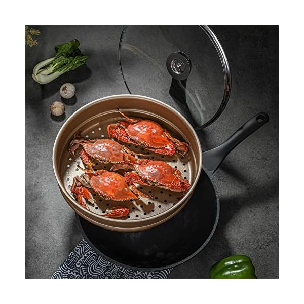 Haufson-30cm-Die-Cast-Wok-with-Steamer-Induction-Cookware-Natural-PFOA-Free-Non-Stick-Stir-Fry-Pan-Black Haufson 30cm Die cast Wok with Standable Lid | Works with All Major Hobs | Natural PFOA Free Non-Stick Stirfry Pan…