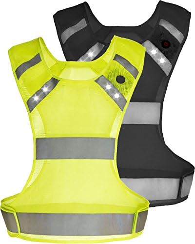 Reflective Running Vest With LED Lights - Night Safety Gear for Men &amp; Women - Runner Walker Cyclist (Yellow, Large)