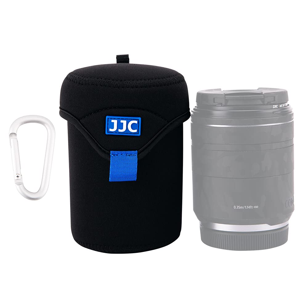 JJC Mirrorless Lens Pouch Bag Protective Case for Canon Fuji Olympus Nikon Sony Lenses, Soft Neoprene Water Resistant Travel Carry Camera Lens Wrap with Carabiner (Interior Size 3.1 x 4.6)