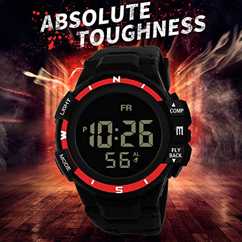 Sport Watch, 50M Waterproof Watch, Sport Wrist Watch for Men Women Kids, Digital Watch with Alarm Date and Time (Red)