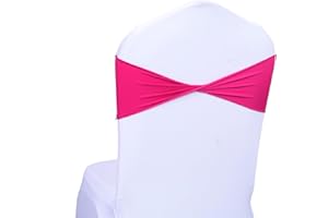 MDS-MEGADECORSUPPLY MDS Pack of 50 Spandex Chair Sashes Bows Elastic Stretch Dining Chair Bands Ties Without Slider Buckle Universal fits for Wedding Baby Shower Birthday Party Banquet Event Decoration - Magenta
