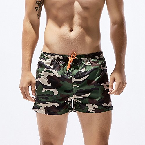 Challyhope Mens Breathable Swim Trunks Pants Shorts Camouflage Printed Beach Shorts (M, Green)