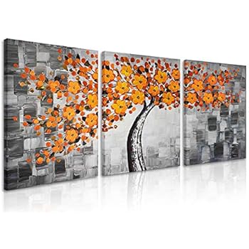 Natural art Flowers Trees Modern Prints Paintings Photo Printed Artwork on Canvas for Wall Decor (12x16inx3, Orange Tree)
