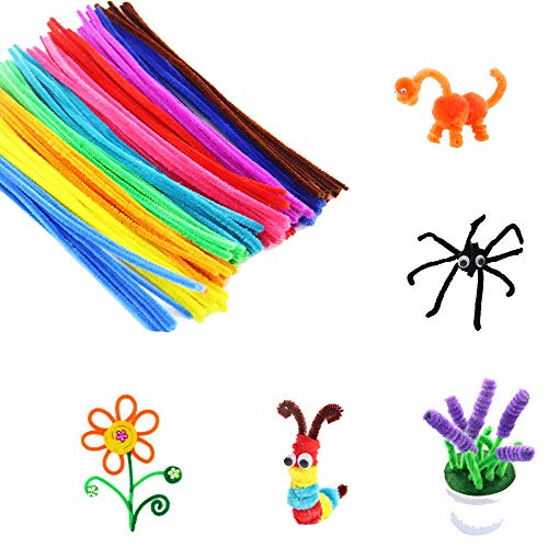 WIWAPLEX 600 Piece Pipe Cleaners Set, Glitter Chenille Stems Bundle Including 200 Pipe Cleaners, 200 Pompoms, 200 Self-sticking Wiggle Googly Eyes Children Kid Plush Educational Toy Handmade DIY Craft - Thumbnail 2