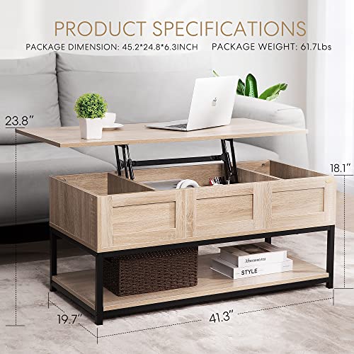 VIVOHOME Lift Top Coffee Table with Steel Frame, Dining Table with Open