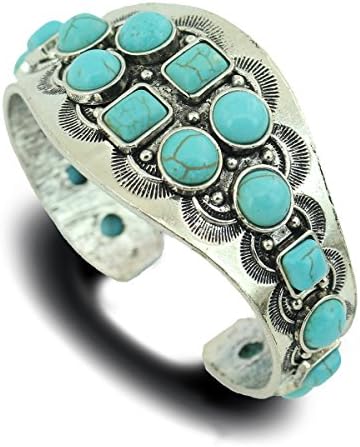 Jianxi Vintage Tribal Southwest Faux Turquoise Zuni Navajo Aztec Cowgirl Bracelet Bangle Cuff