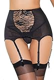 Zkess Women's Solid Lace Hollow-out Garter Belt with G-string