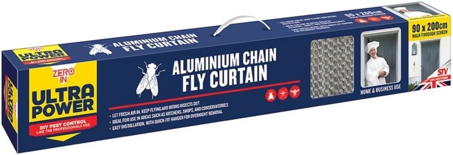 Zero In Ultra Power Premium Aluminium Chain Fly Curtain High Quality Doorway Fly Screen, Protects Against Flying Insects 90 x 200cm Ideal for