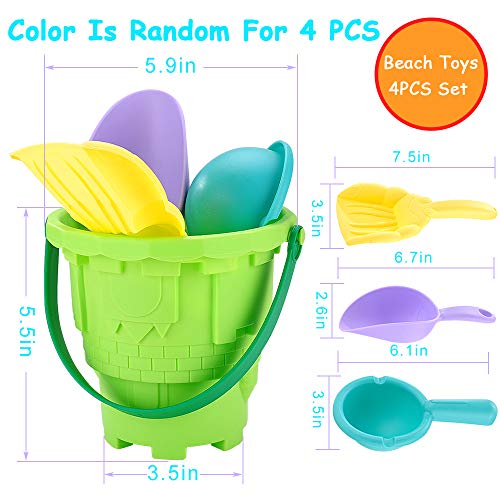 KEJIH Kids Beach Toys Set Sandbox Toys Basics Sand Toys Toddler Outdoor Pool Bath Play Set Soft Plastic Including Beach Bucket , Beach Shovel Tool Kit, Beach Molds Random for 4PCS