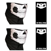 2 Piece Lot AMERICAN MADE Skull Neck Tube Face Mask Biker Tubular Seamless Bandana No Fangs