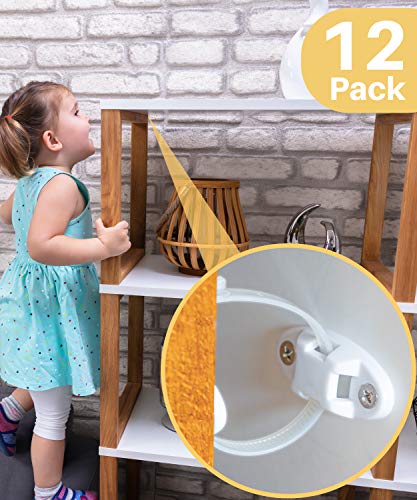 Heavy-Duty Anti-Tip Furniture Straps - 12 Pack - Inaya - Home Furniture Wall Anchors for Baby Proofing Dressers, Cabinets, Closets, Bookshelves and TVs - Child Safety Earthquake Secure Mount Anchors