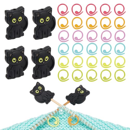 NBEADS 4 Pcs Knitting Needle Stoppers, 30 Pcs Knitting Stitch Marker Rings Cat Needle Point Protectors with a Storage Box Knitting Supplies Accessories for DIY and Handmade Crafts