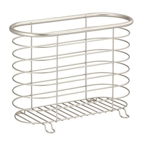 mDesign Decorative Modern Magazine Holder and Organizer Bin - Standing Rack for Magazines, Books, Newspapers, Tablets in Bathroom, Family Room, Office, Den - Steel Wire Design - Pack of 2, Satin - Thumbnail 3