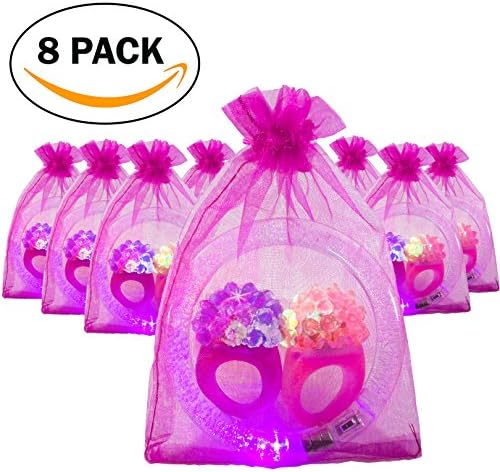 The Noodley's LED Light Up Jewelry Party Favor Pack 8 Filled Organza Bags Containing 24 pcs Flashing Bumpy Rings and Glow Bracelets - Girl Party / Bachelorette Party Goodie Bags