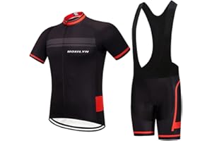 MOXILYN Men's Quick-Dry Cycling Jersey Set Road Bike Bicycle Shirt + Bib Shorts with 9D Gel Pad MTB Riding Clothing Kit