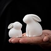 Lifexquisiter Ceramic Bunny Figurine Statue Easter Decor, White Bunnies Mom and Baby Statue Sculptures for Home Decor, Cute Rabbit Figurines Ornaments for Thanksgiving Christmas Festival Decor
