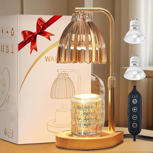 Lampara para Velas Aromaticas, Temporizador Lampara Calentadora de Velas, Altura Ajustable Lámparas Aromatizantes, 4 Niveles de Brillo, con 2 Bombillas, para Decoración del Hogar (Oro champán)