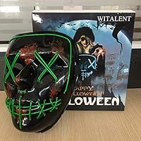 WITALENT Halloween Mask Light Up Toys 1PCS Green LED Light Up Mask LED Mask Glowing Mask Frightening Luminous Halloween Cosplay LED Purge Mask for Festival Entertainment Halloween