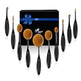 Beauty Kate Set of 10 pcs Professional Oval Toothbrush Makeup Brush Set (Black) - Super Soft Cosmetics Foundation Blending Blush Eyeliner Face Powder Brush