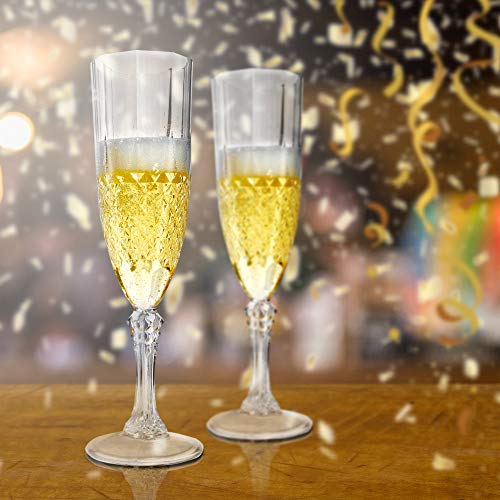 image for SOLAS Clear Plastic Champagne Flutes - Set of 12 Beautifully Designed 