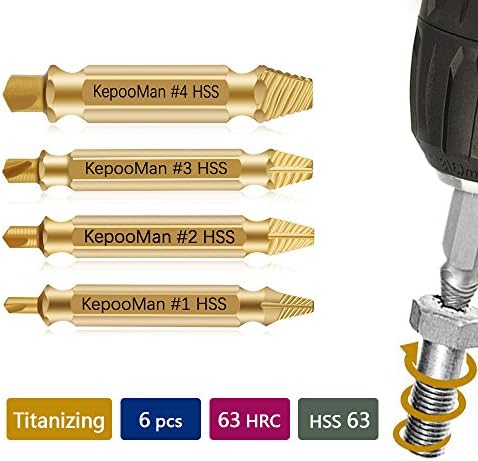 Damaged Screw Extractor, Stop Now Easily Remove Screw extractor Gold Oxide Edition Stripped Screw Removers Set of 4 (Glod)